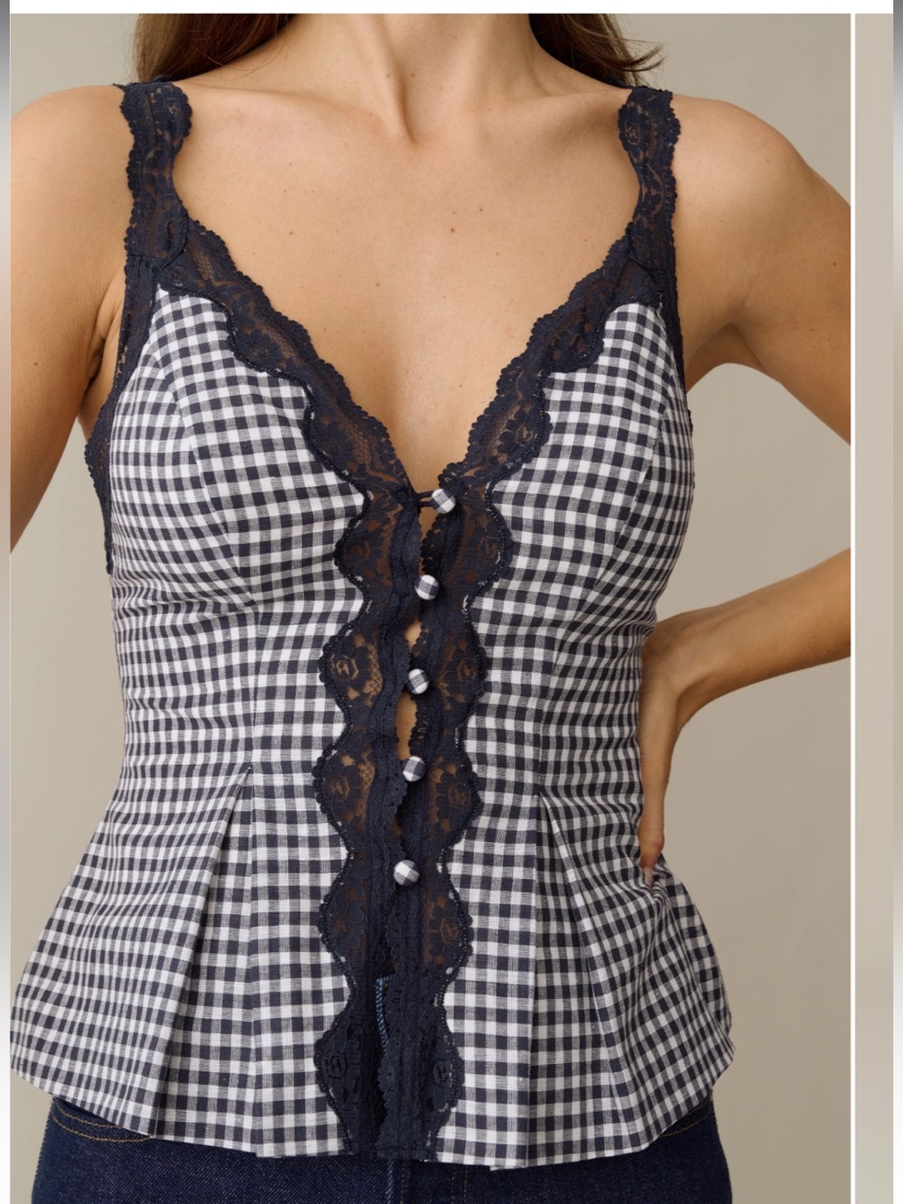 NWT Kourt Tillie Navy Gingham Few Moda Top 6